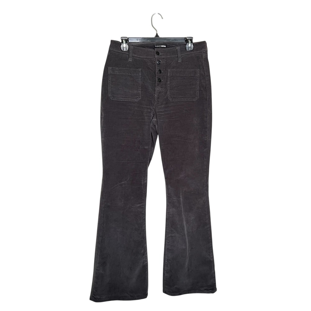 Fashion Nova Grey Corduroy Flare Pants Button Fly High‎ Rise Size 11/30